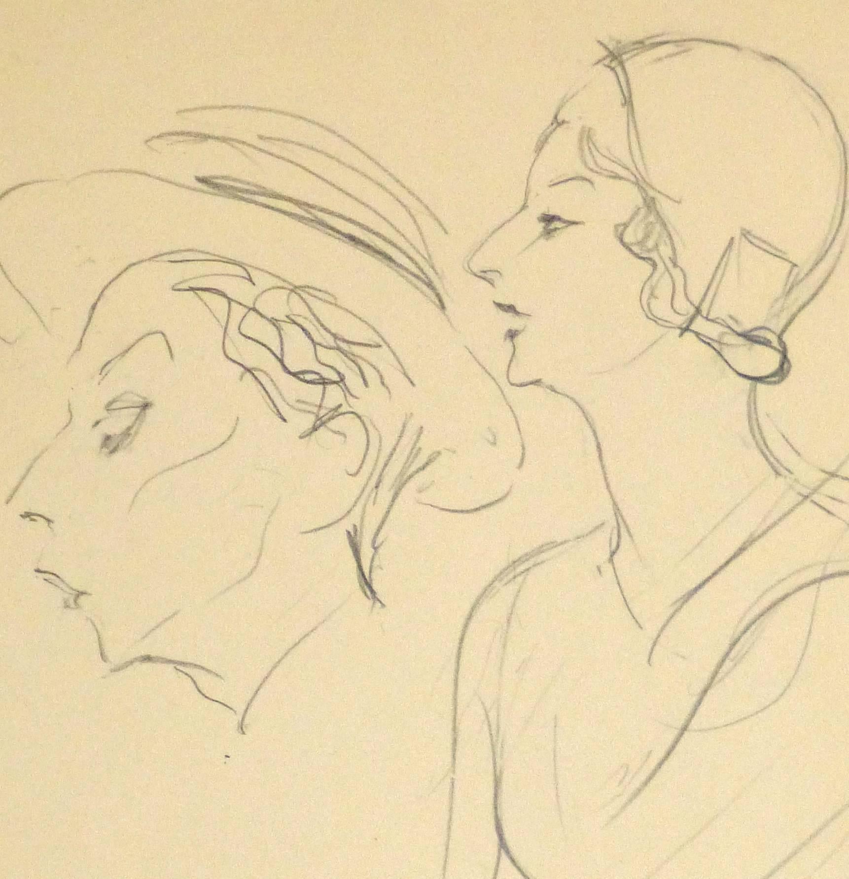 French Pencil Sketch - 1920s Actress - Art by Unknown