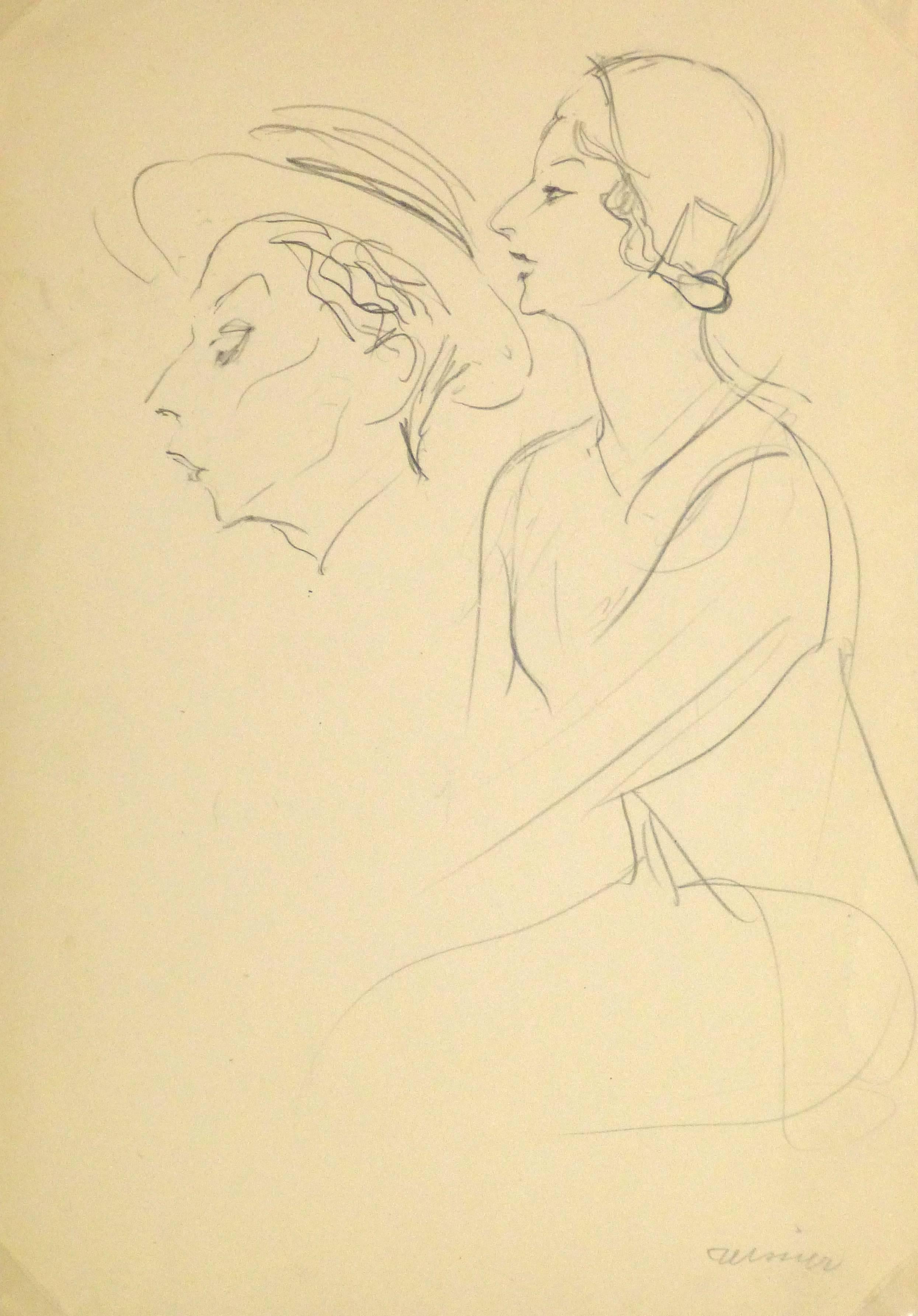 Unknown Portrait - French Pencil Sketch - 1920s Actress