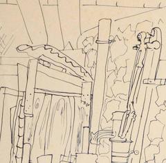 Französische Bleistift- und Tuschezeichnung - Französischer Hof