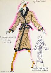 Croquis de mode Haute Couture vintage - Trench-coat marron