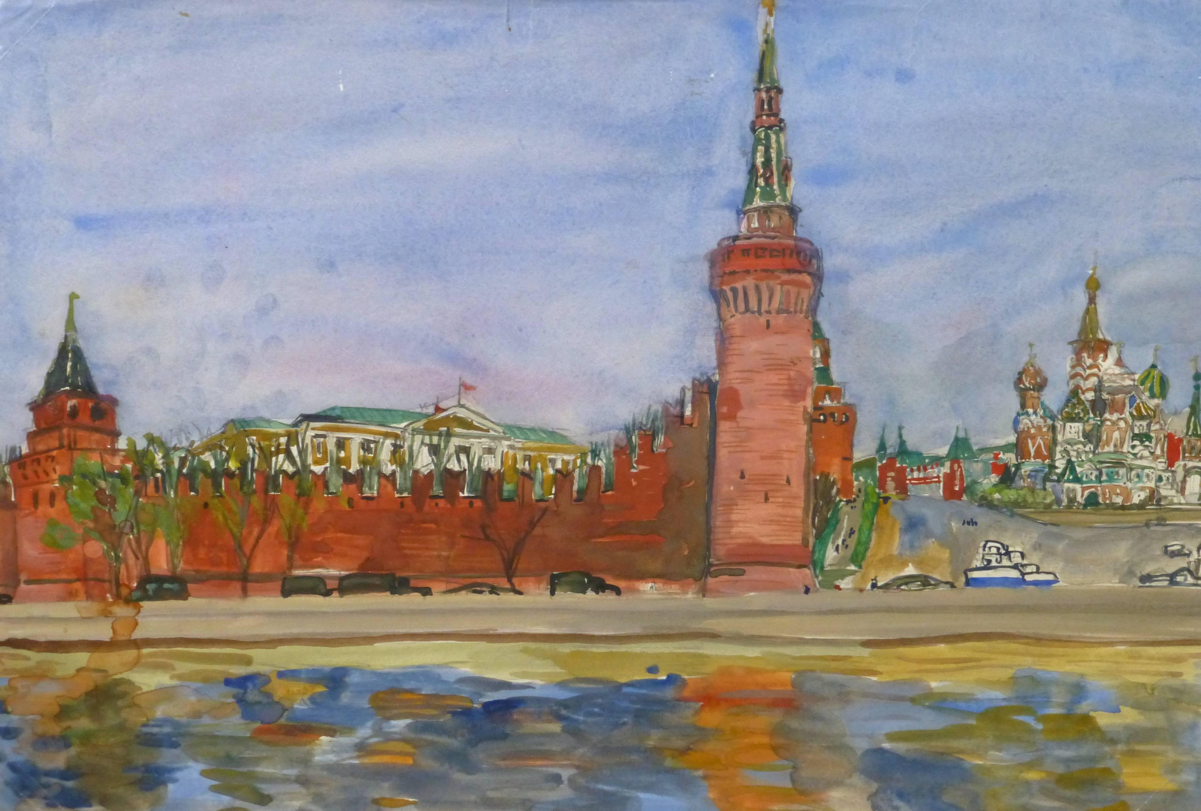 Unknown Landscape Painting - Vintage Landscape - Kremlin, Russia