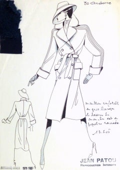 Französische Haute Couture Modeskizze - Trenchcoat