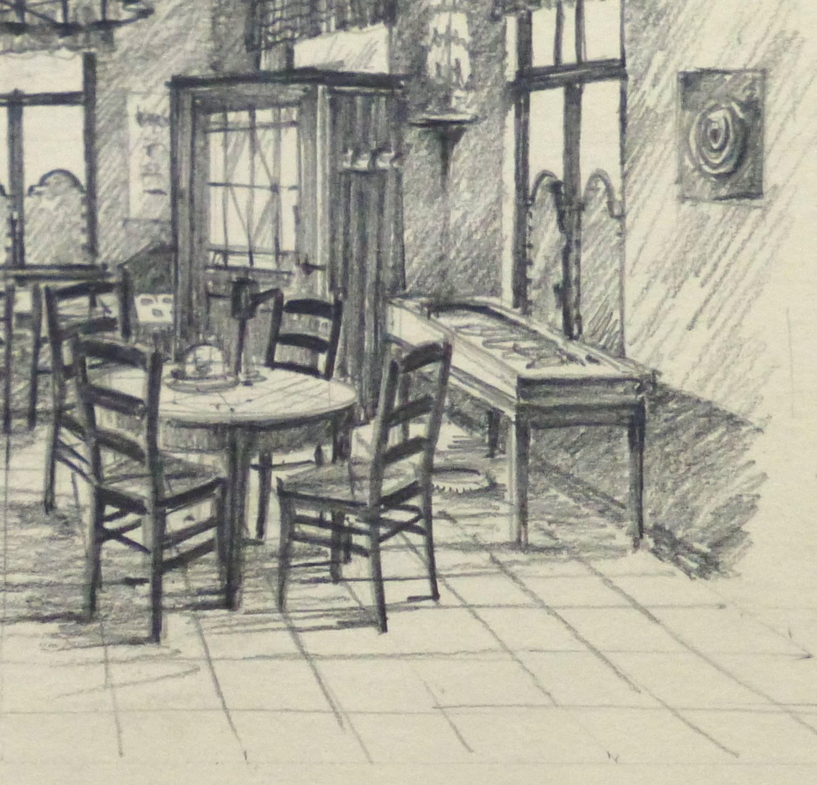 Belgian Pencil Sketch - Café - Art by Unknown