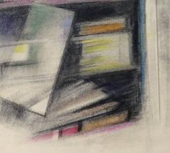 Softly-Colored French Oil Pastel - Bookcase Abstraction