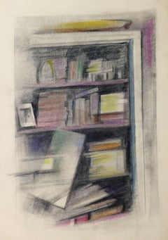 Softly-Colored French Oil Pastel - Bookcase Abstraction