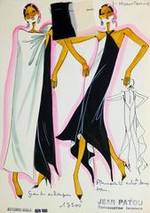 French Haute Couture Fashion Sketch - Asymmetrical Dress