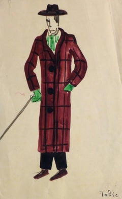 French Theater Costume Sketch - Plaid Coat