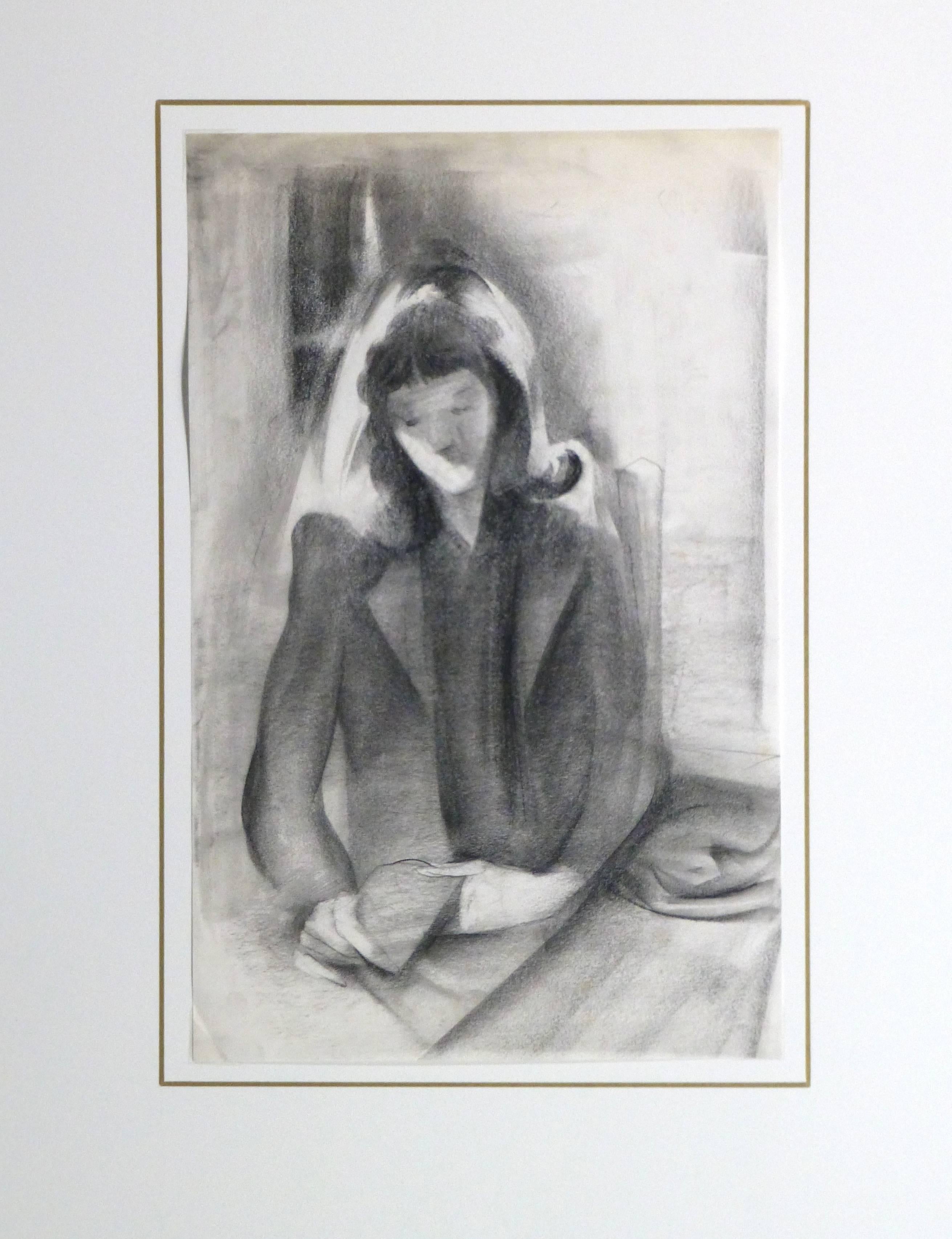 Portrait au fusain - Le lecteur serein en vente 2