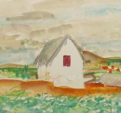 Vintage French Watercolor Landscape - Rural Outskirts