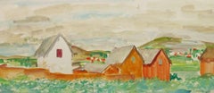 Vintage French Watercolor Landscape - Rural Outskirts