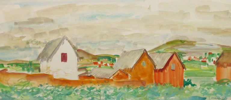 Stephane Magnard Landscape Art - Vintage French Watercolor Landscape - Rural Outskirts