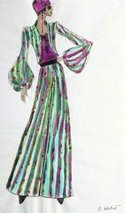 Paris Couture Fashion Sketch - Striped Pantsuit