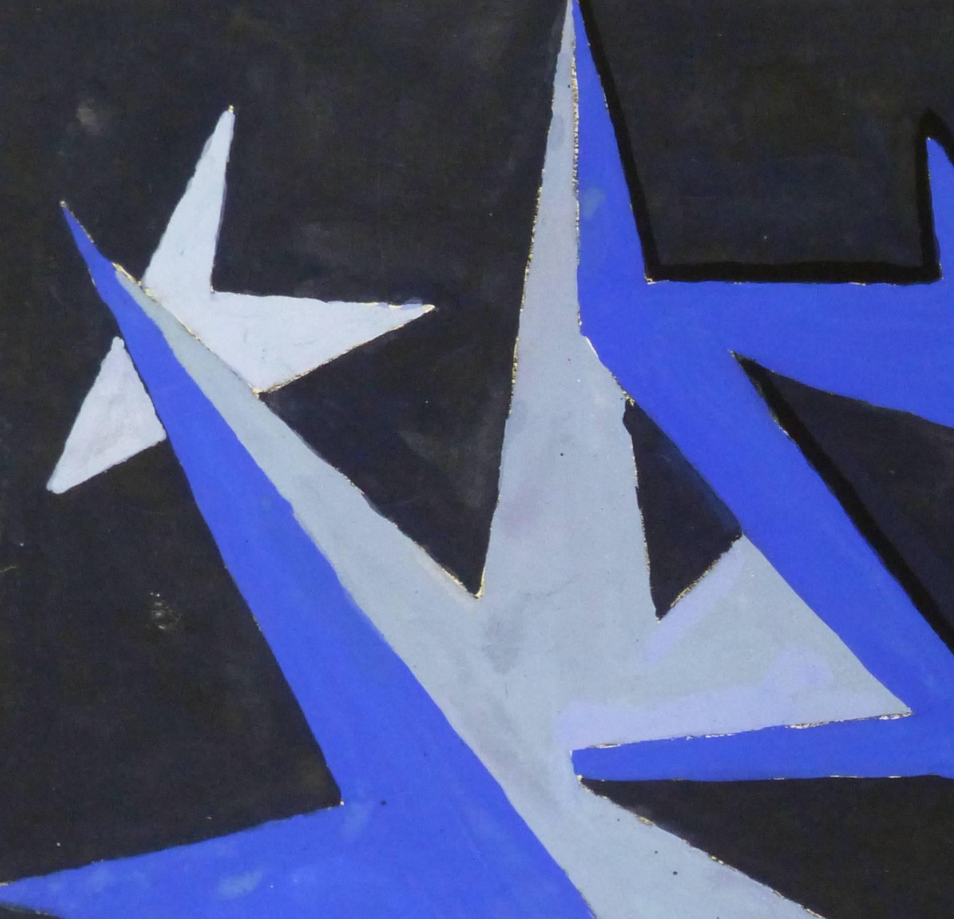 French Abstract - Blue Chevrons - Abstract Geometric Painting by Unknown