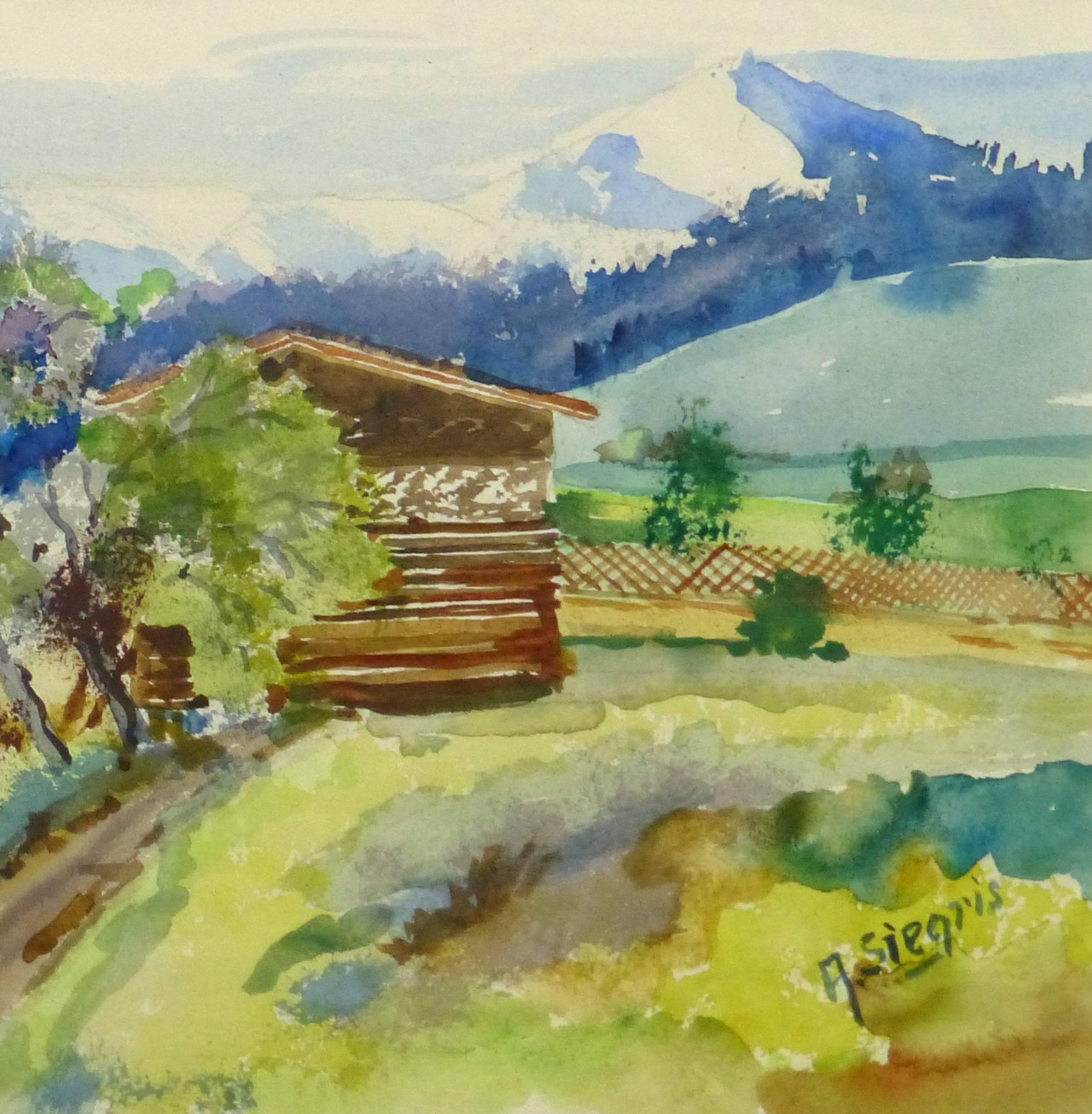 Alfred Siegris - Watercolor Landscape - Swiss Cabin For Sale at 1stDibs ...