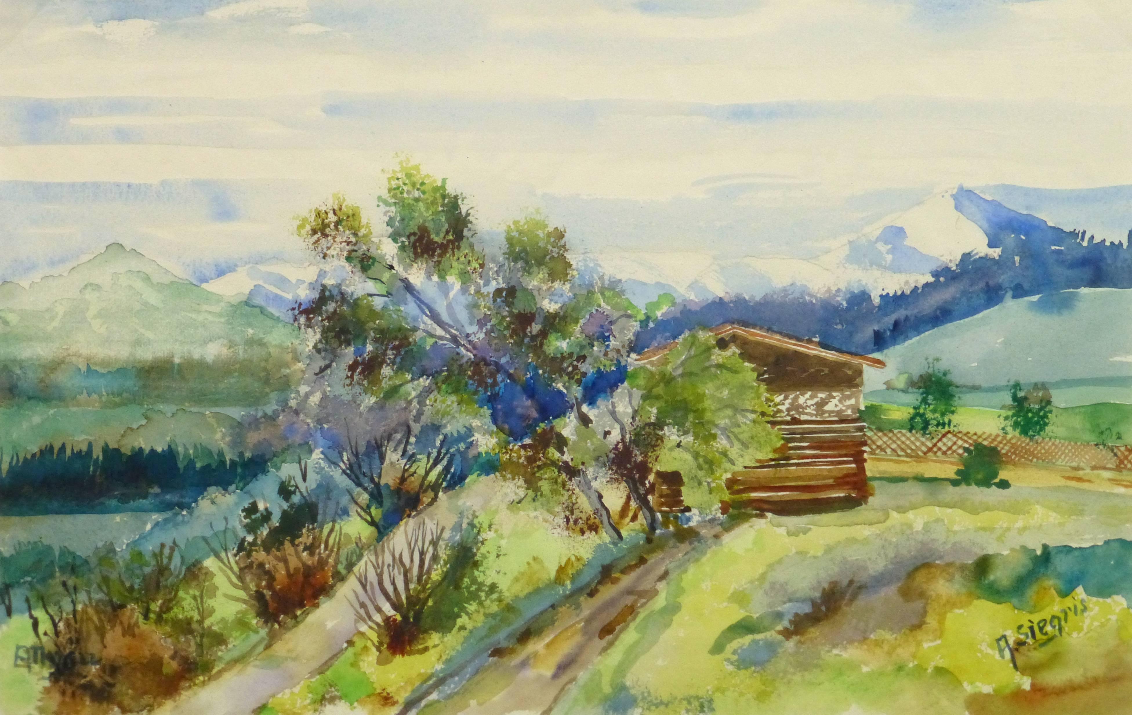 Alfred Siegris Landscape Art - Watercolor Landscape - Swiss Cabin