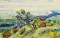 Watercolor Landscape - Swiss Cabin