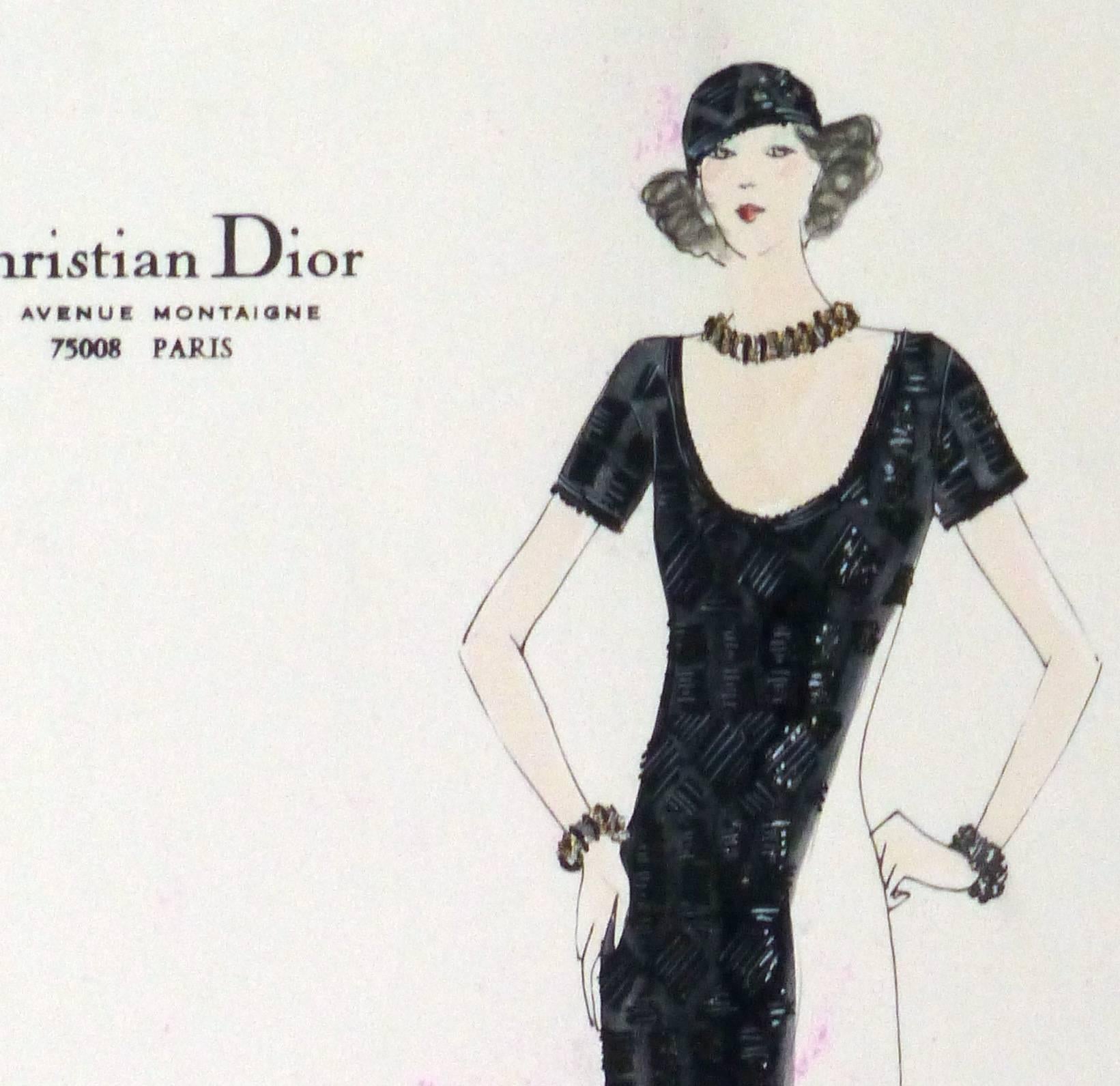 Christian Dior - Vintage Christian Dior Fashion Sketch - Black Evening ...
