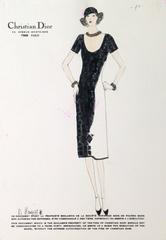 Vintage Christian Dior Fashion Sketch - Black Evening Dress