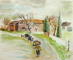 French Watercolor Landscape - The Farmstead