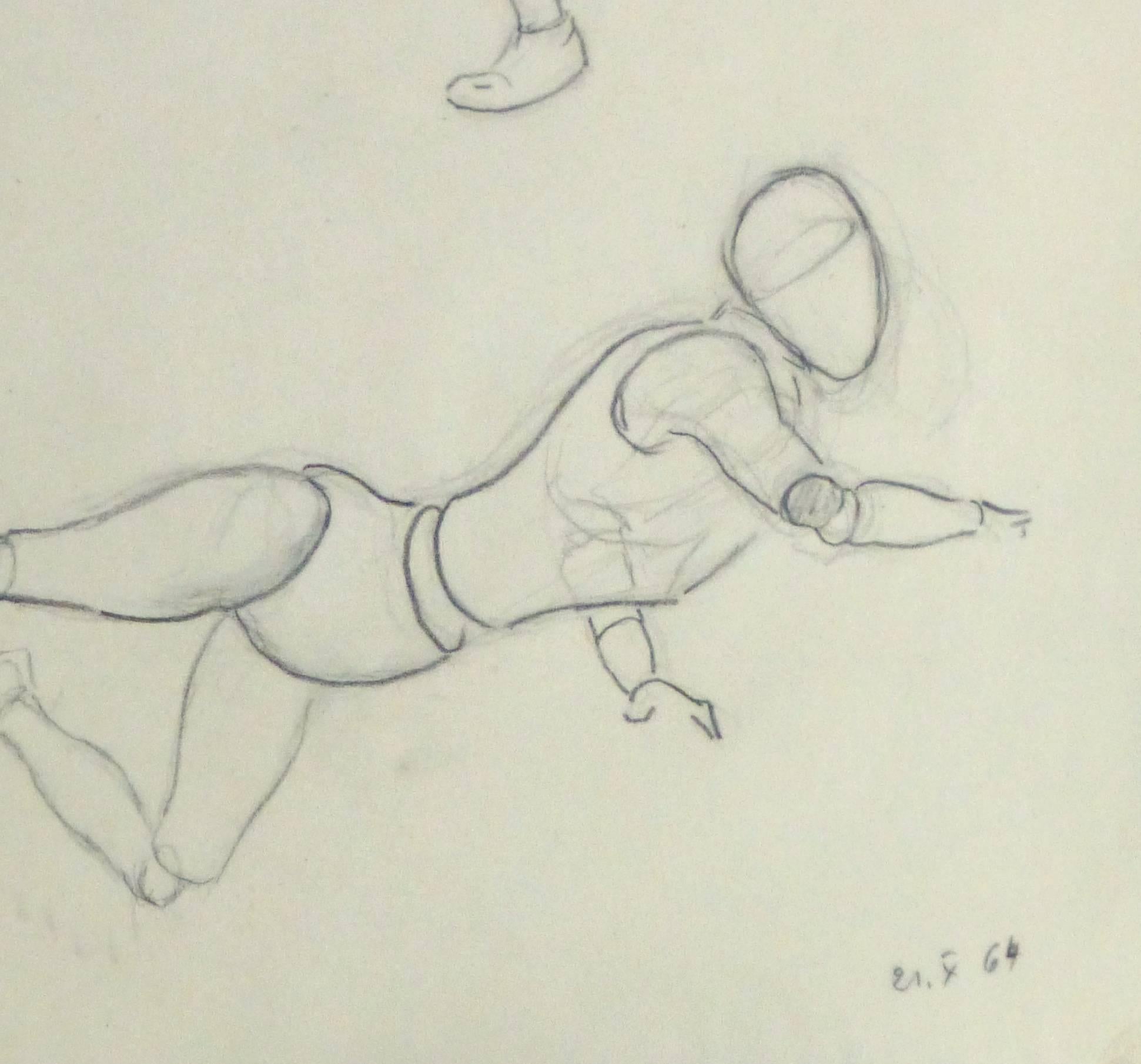 Pencil Sketch - Study of Motion - Beige Figurative Art by Werner Bell