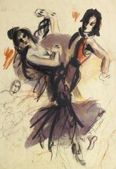 Vintage Gouache & Ink Painting - Flamenco Fatales