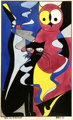 French Abstract - Owl & Cat