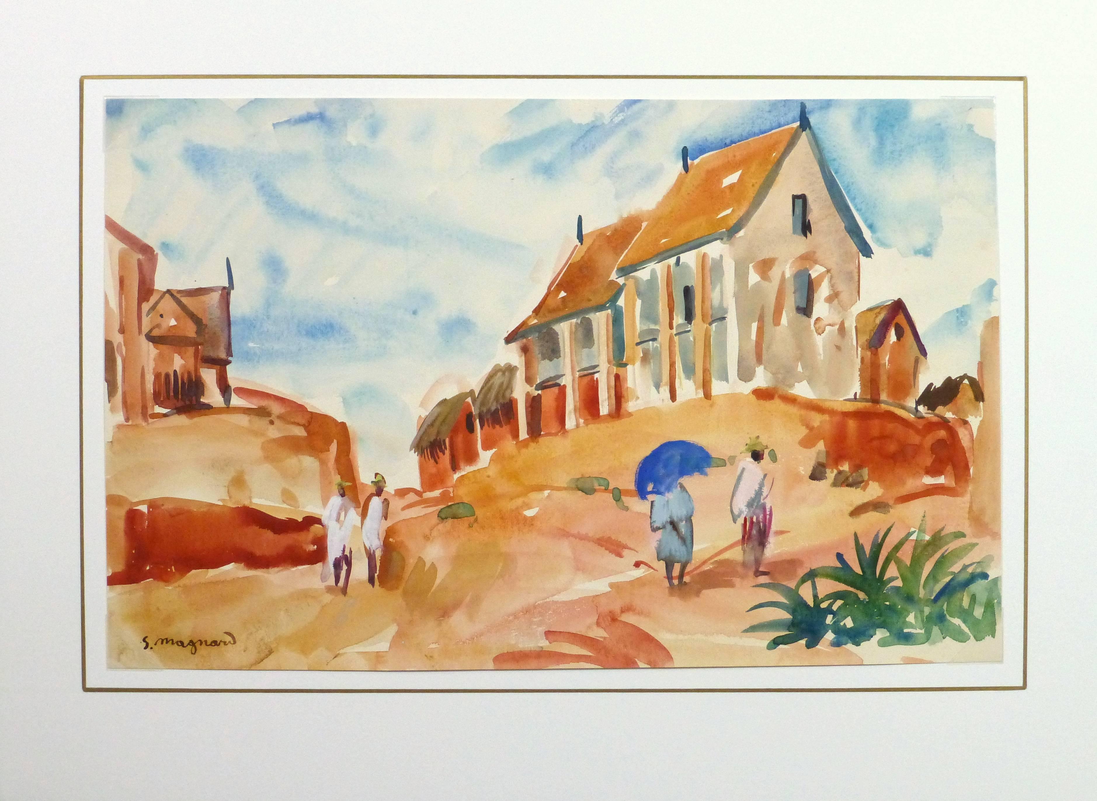 village watercolor landscape