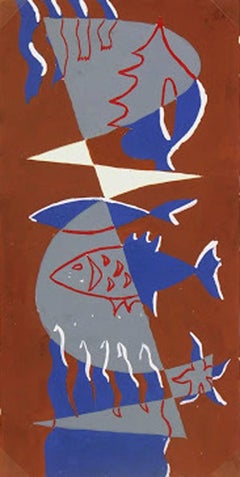 Mid-Century Abstract Painting -  Fish and the Geometry of Sea Life