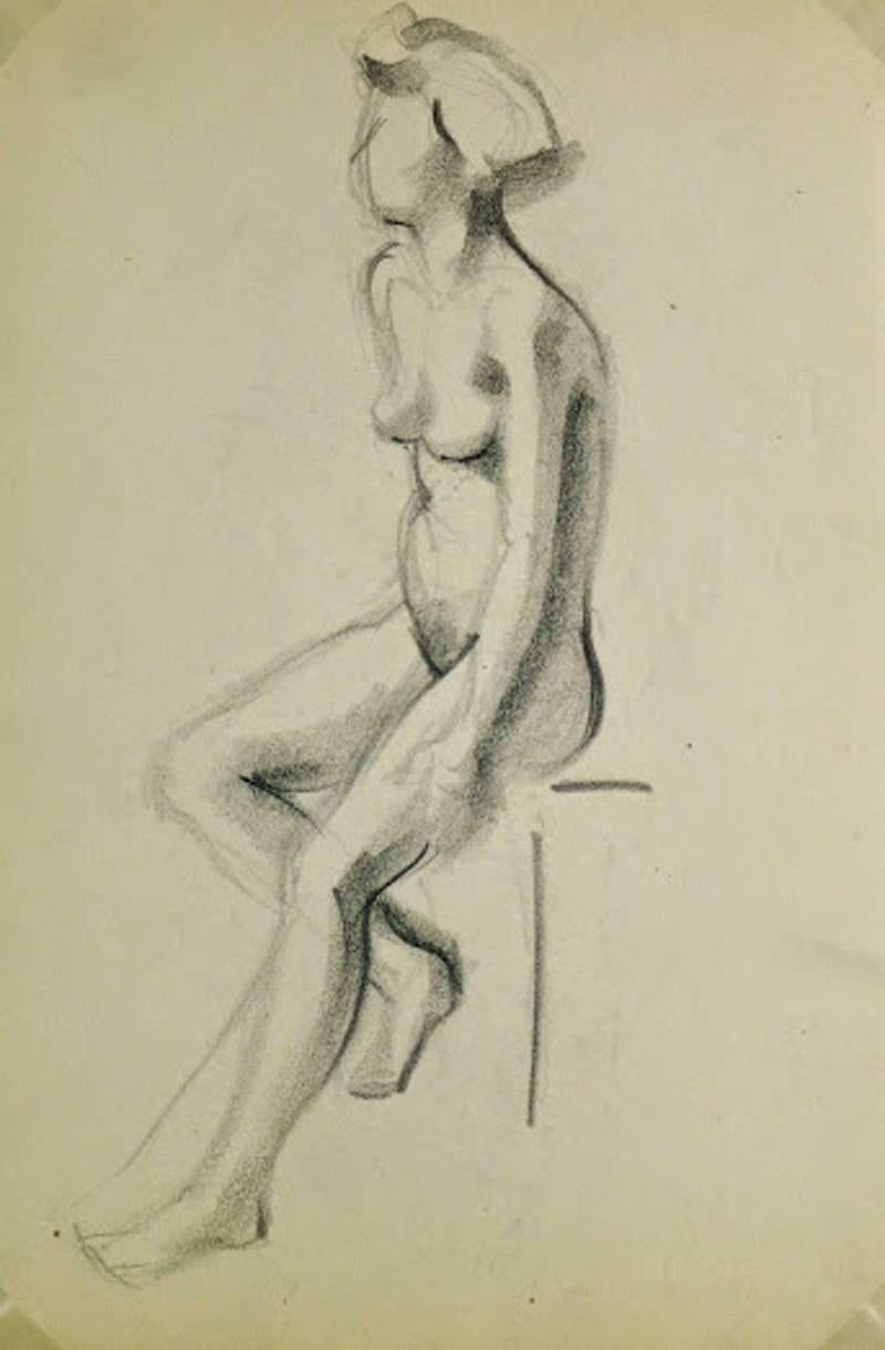 Nude Charcoal Sketch - Seated Female - Art by Jean Ernst