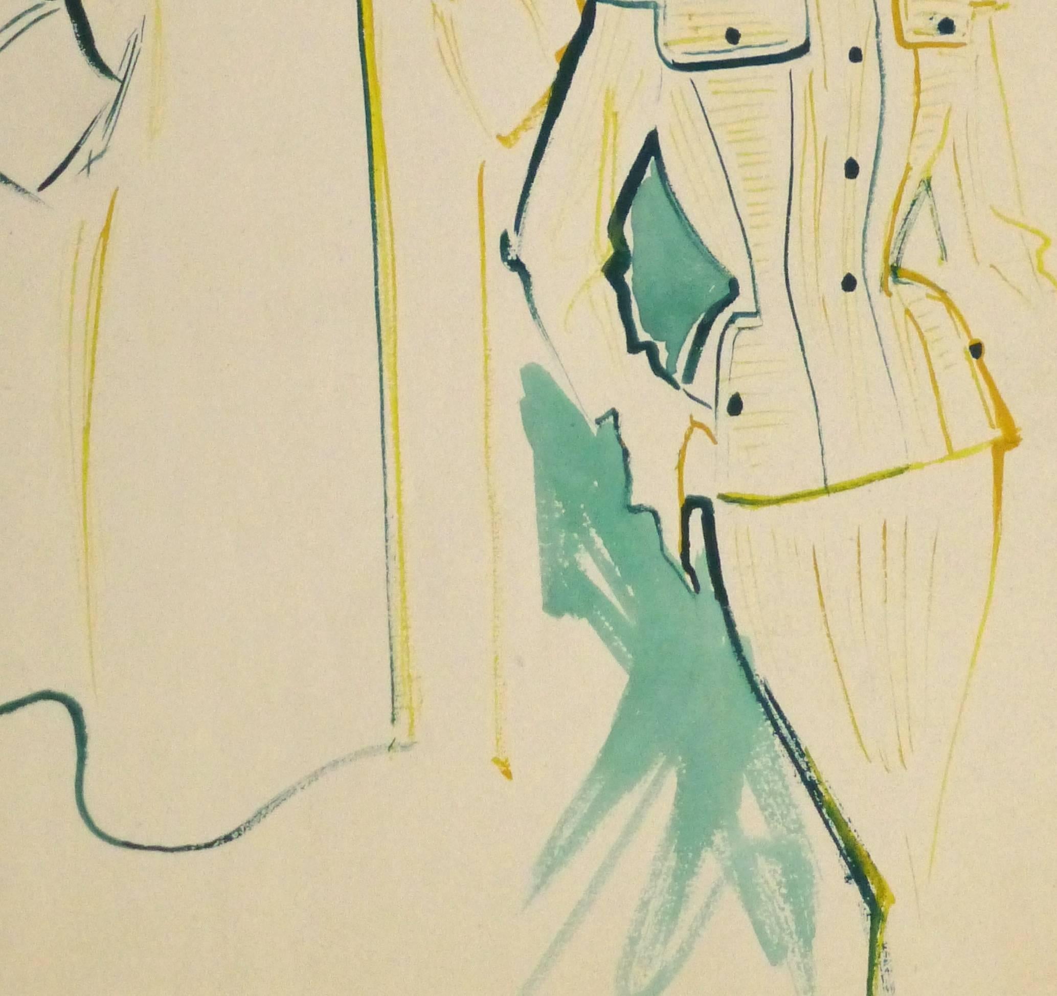 Vintage-Mode-Sketch im Vintage-Stil - Taschenkleid & Mantel (Beige), Figurative Art, von Unknown