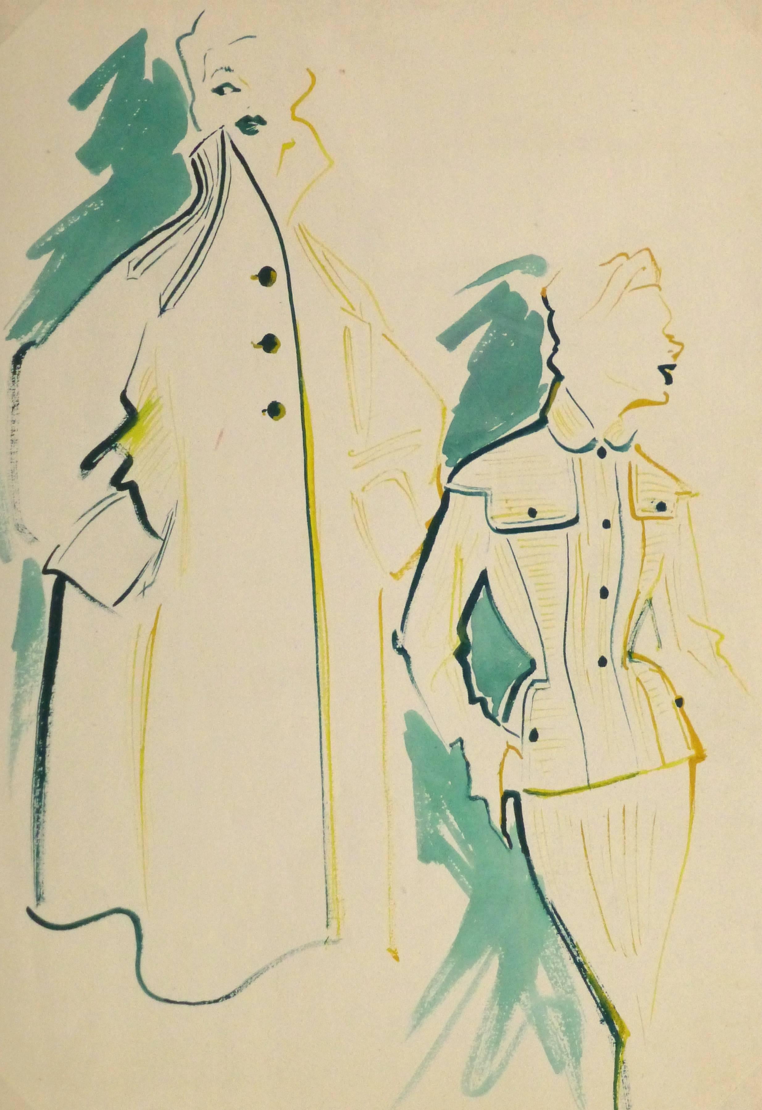 Vintage Fashion Sketch - Pocket Dress & Coat