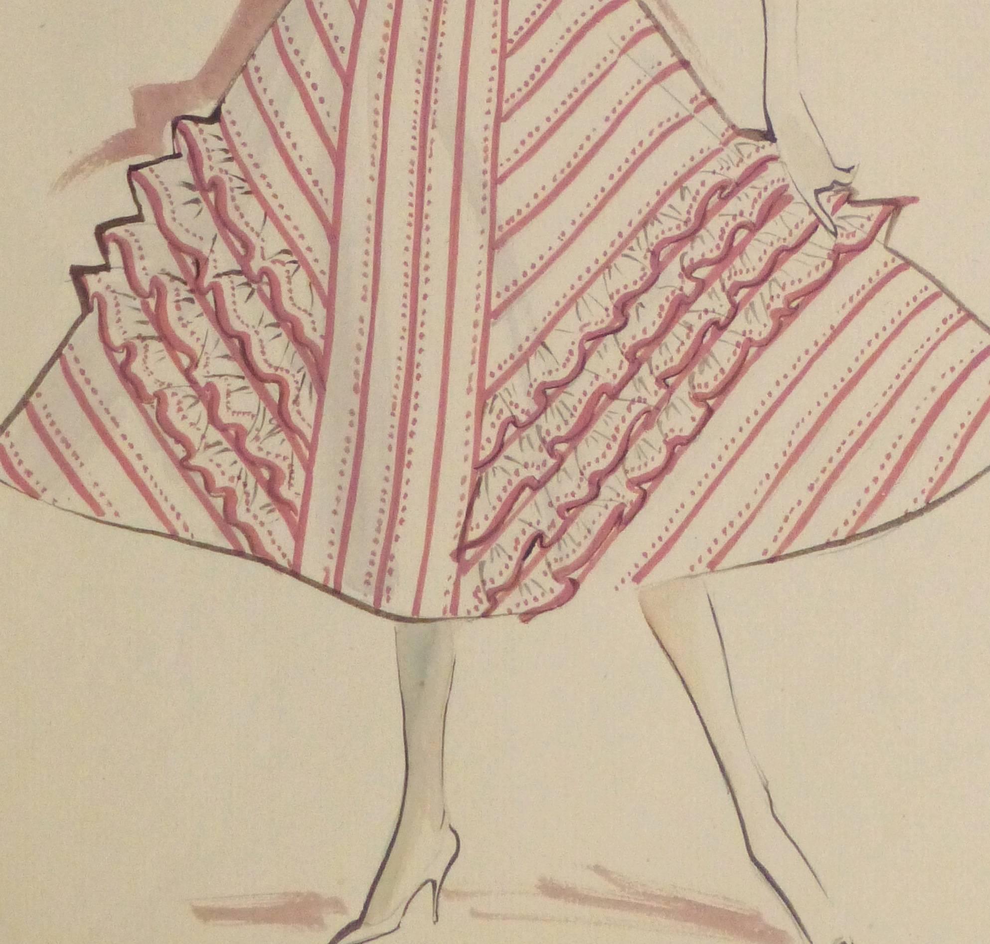 Vintage Fashion Sketch - Pink Summer Dress - Art by Unknown