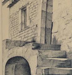 Litografia francese d'epoca - Scena di villaggio