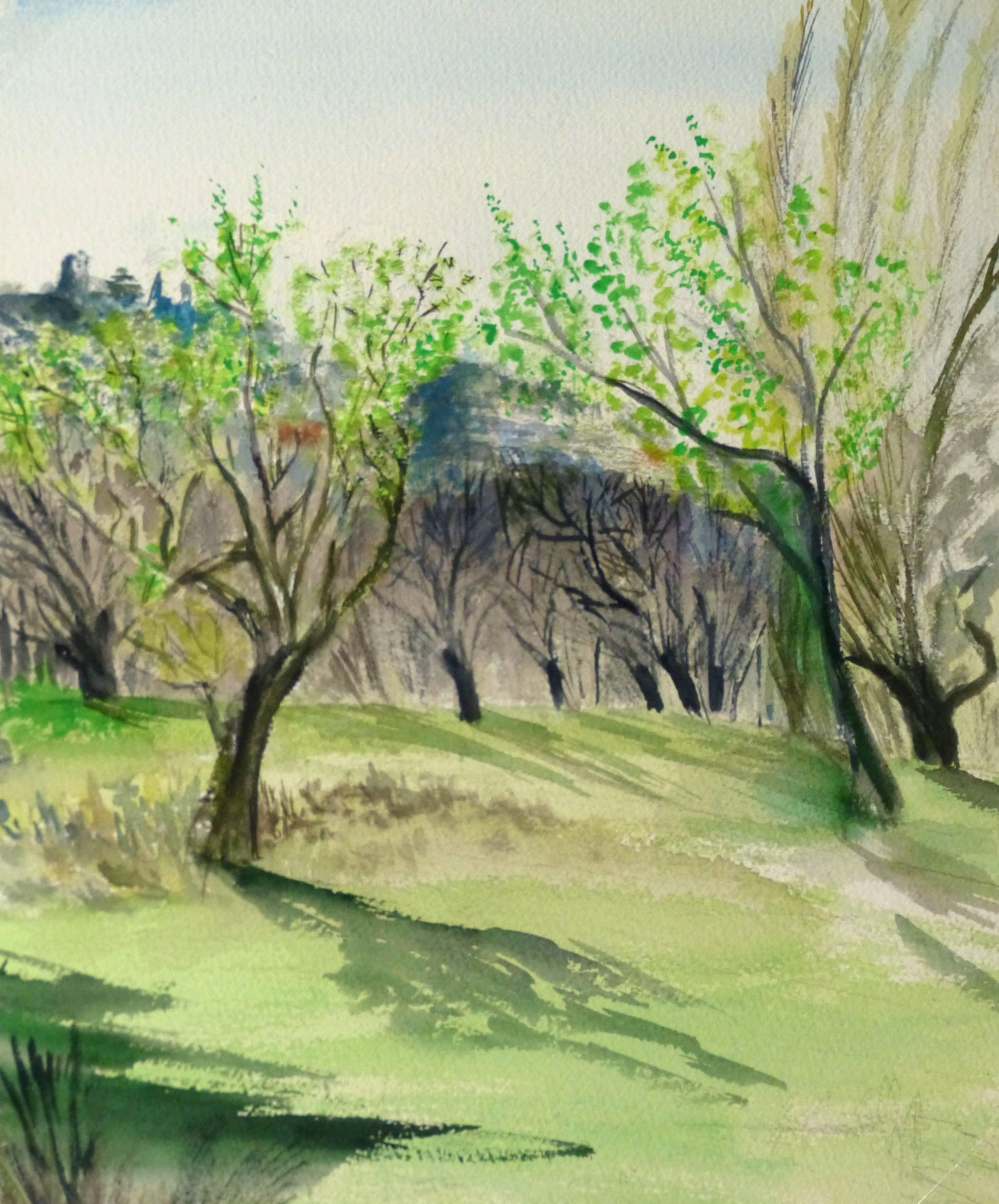 Unknown Landscape Art - French Watercolor - The Clearing