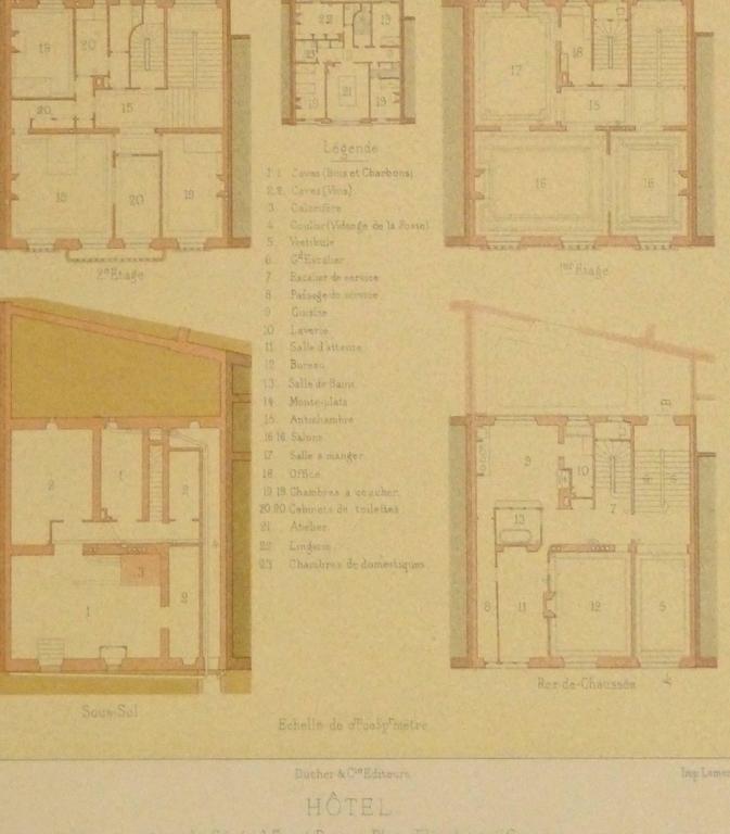 French Antique Lithograph - Hotel Plans - Print by Unknown