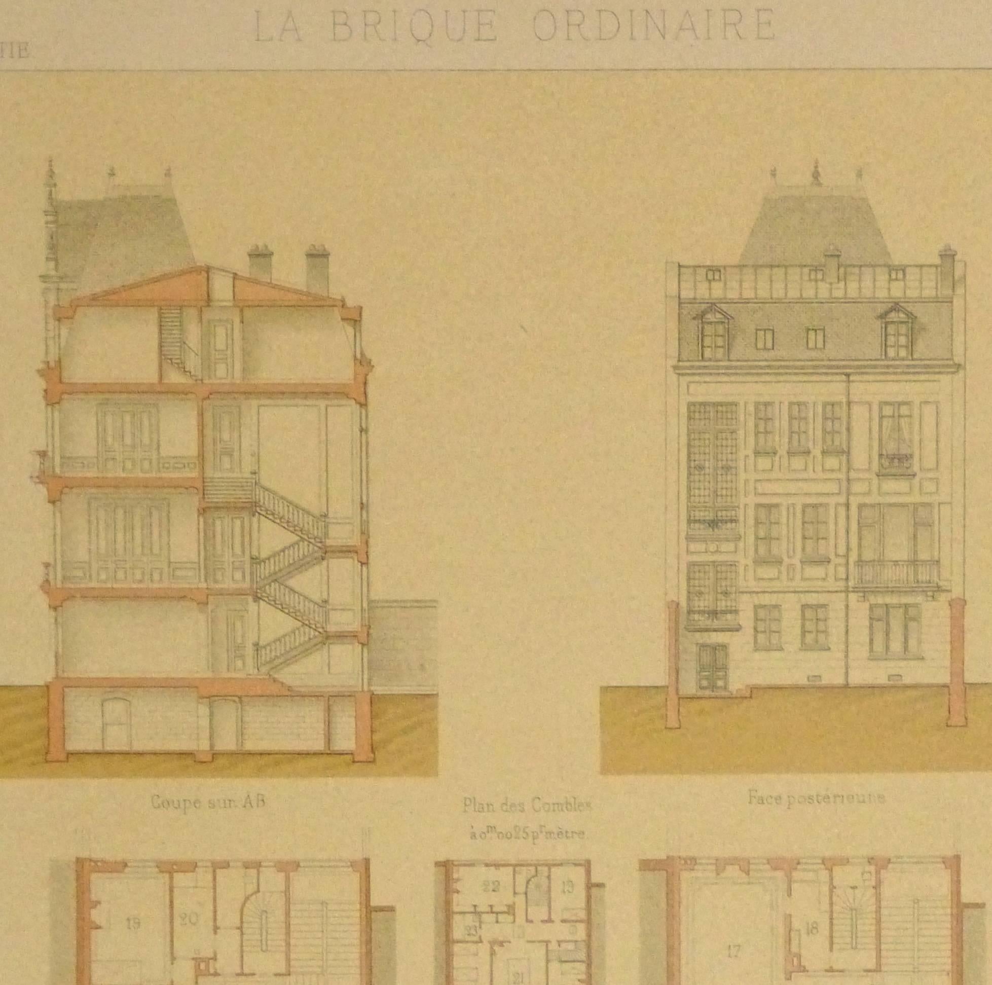 Litografía francesa antigua - Planos de hoteles - Print Beige de Unknown