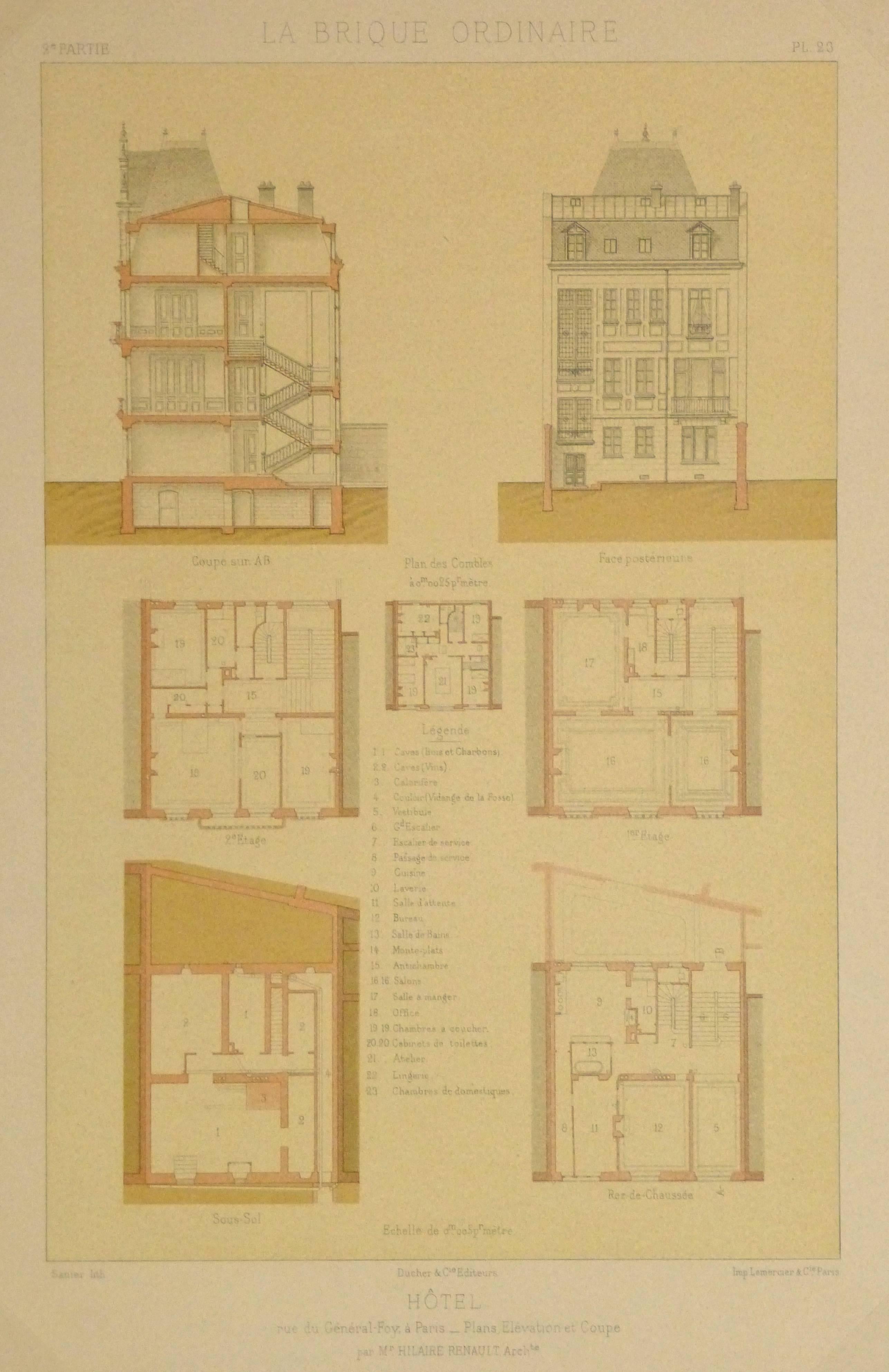 French Antique Lithograph - Hotel Plans