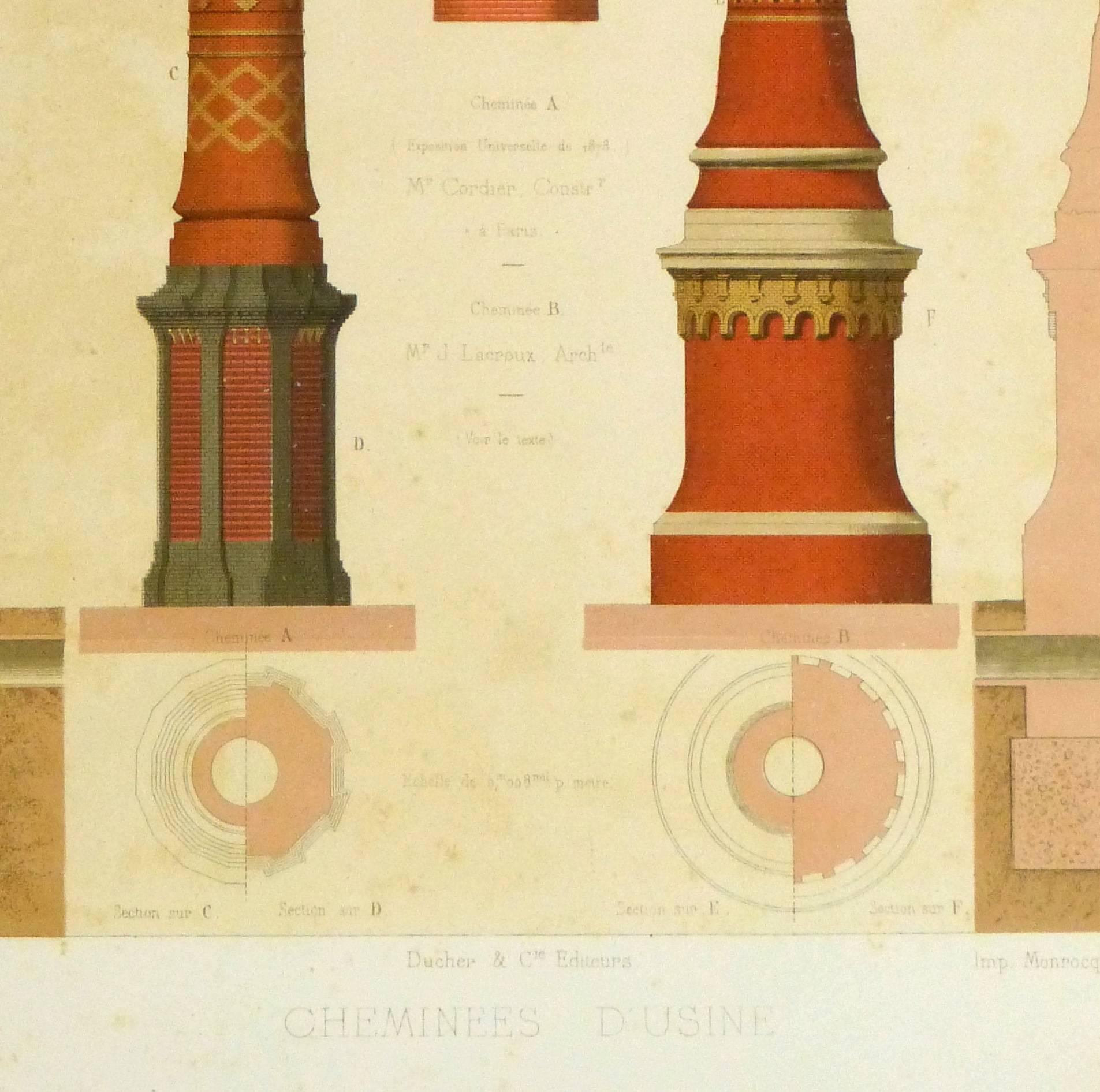Antique French Factory Chimneys  - Beige Print by Unknown