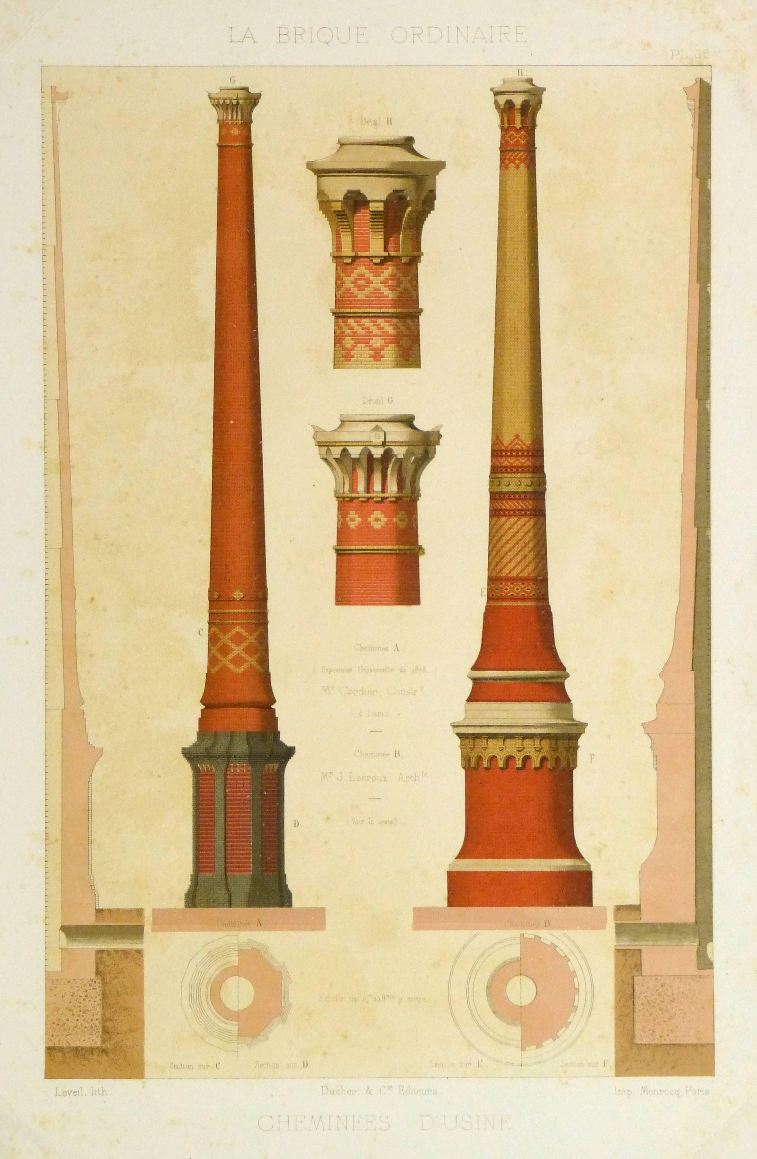 Unknown Print - Antique French Factory Chimneys 