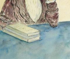 French Watercolor Portrait - Lady in Deep Thought