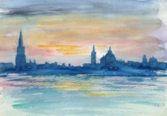 French Watercolor - Twilight Skyline