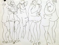Vintage Ink Drawing - Slow Dancing
