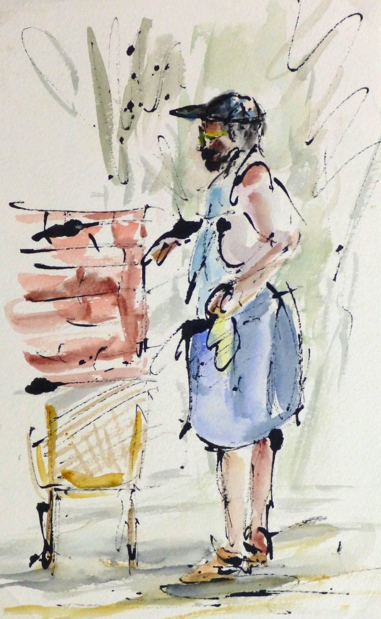 Unknown - Watercolor and ink Portrait - The Gardner For Sale at 1stDibs