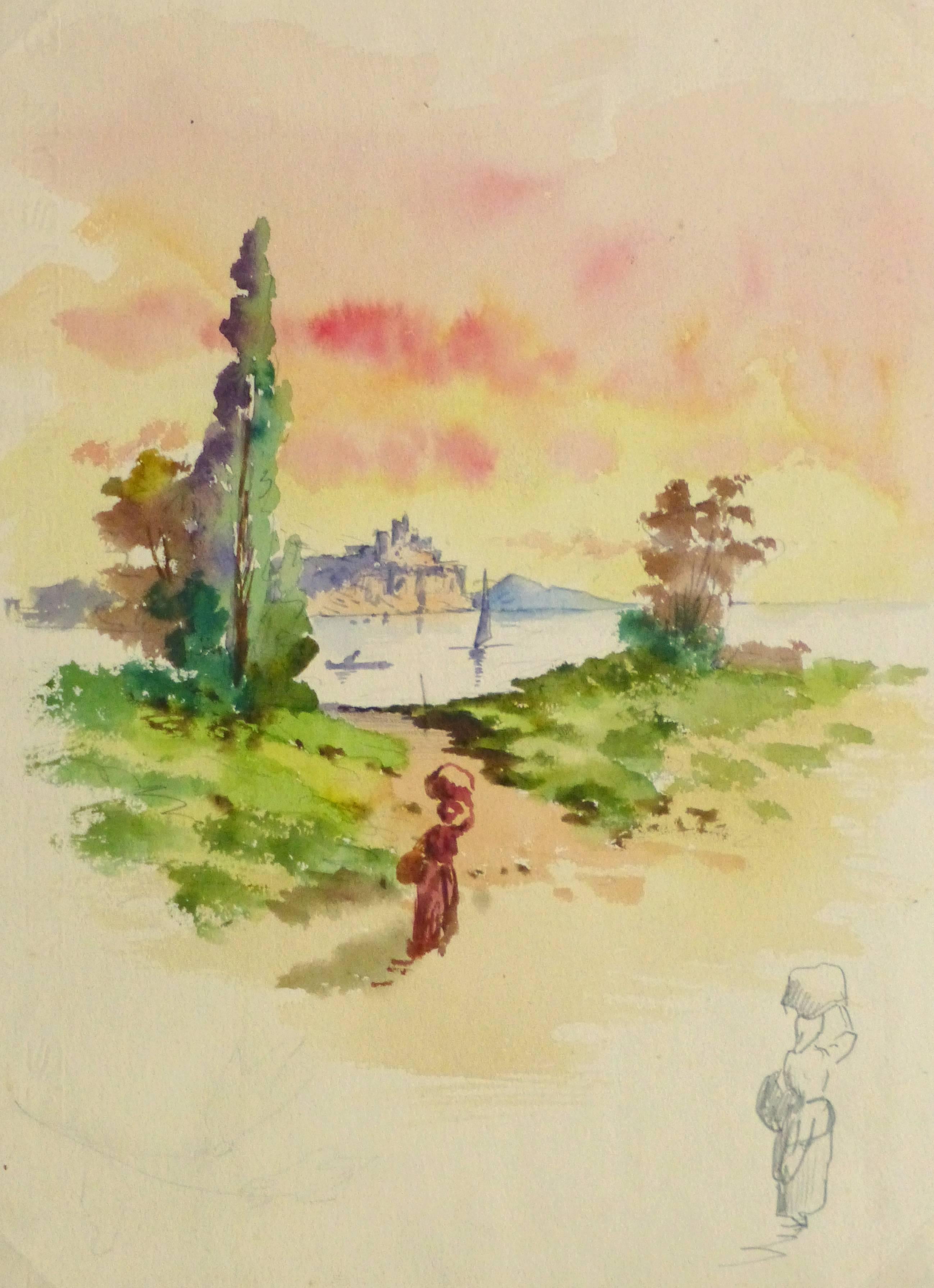 Watercolor Landscape - Evening Stroll