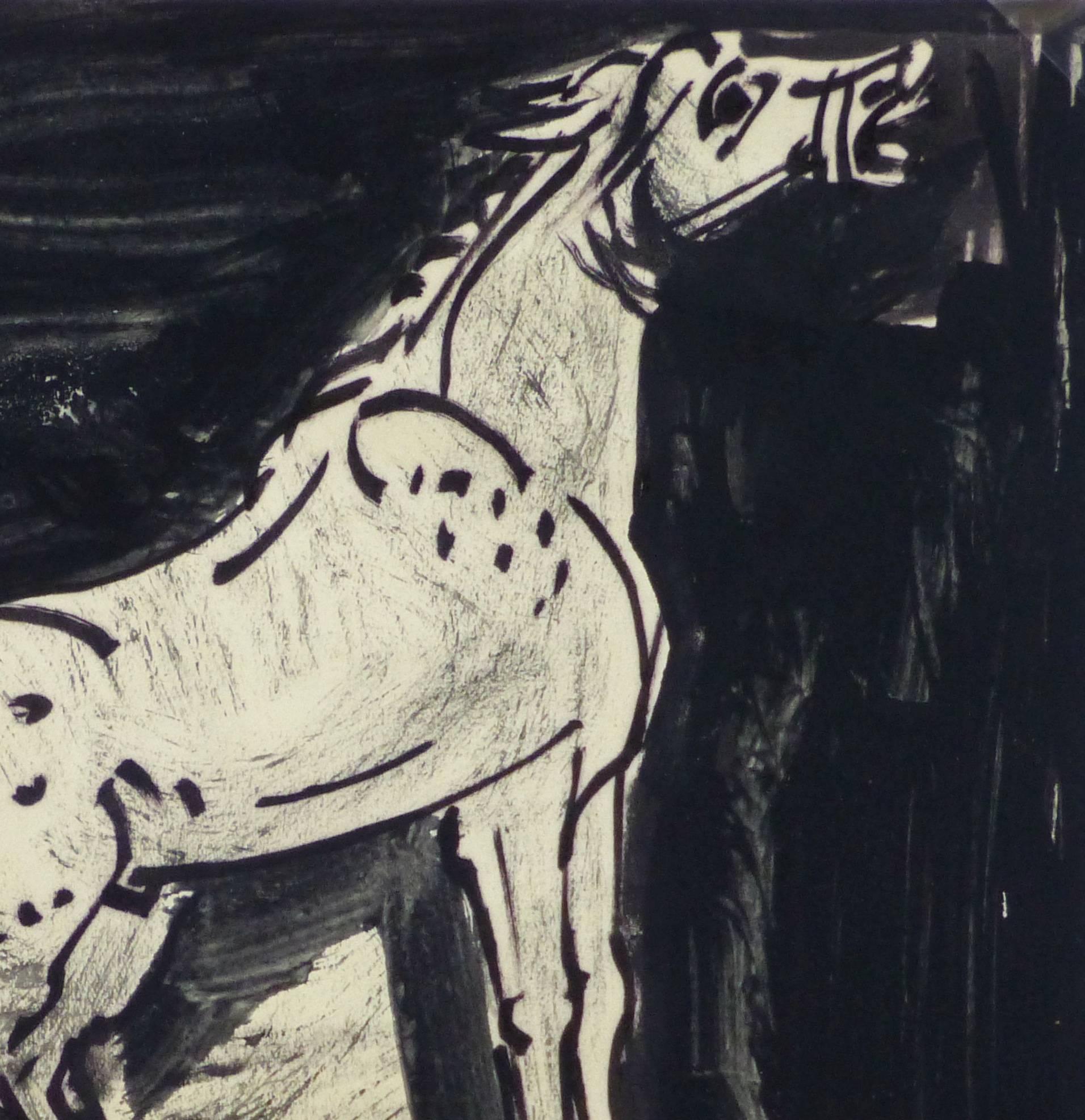 Ink Drawing - Startled in the Stall - Art by Kaupisch Von Reppert Irmgard
