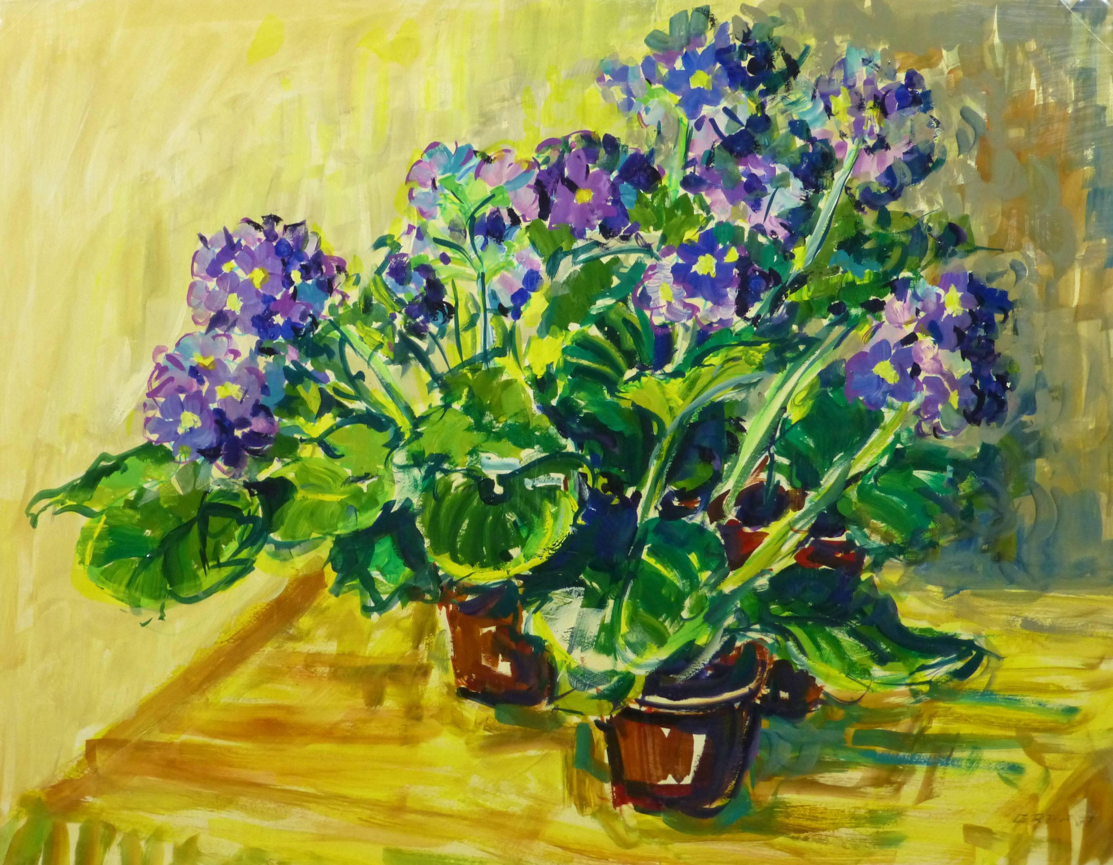 Unknown Still-Life Painting - Acrylic Still Life - Violet Blooms