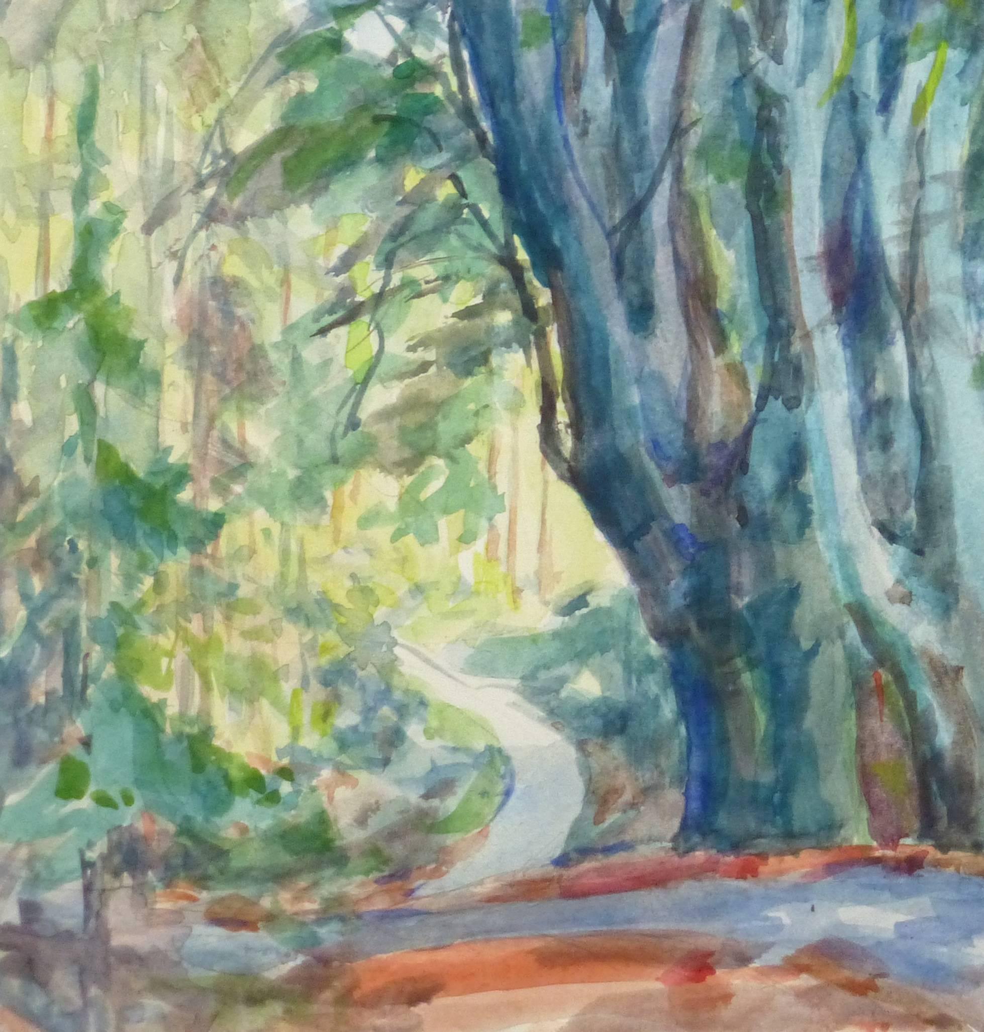 Aquarelle française - Charmant chemin d'enchantement à travers les arbres - Art de Wilhelm Kloden