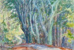 Aquarelle française - Charmant chemin d'enchantement à travers les arbres