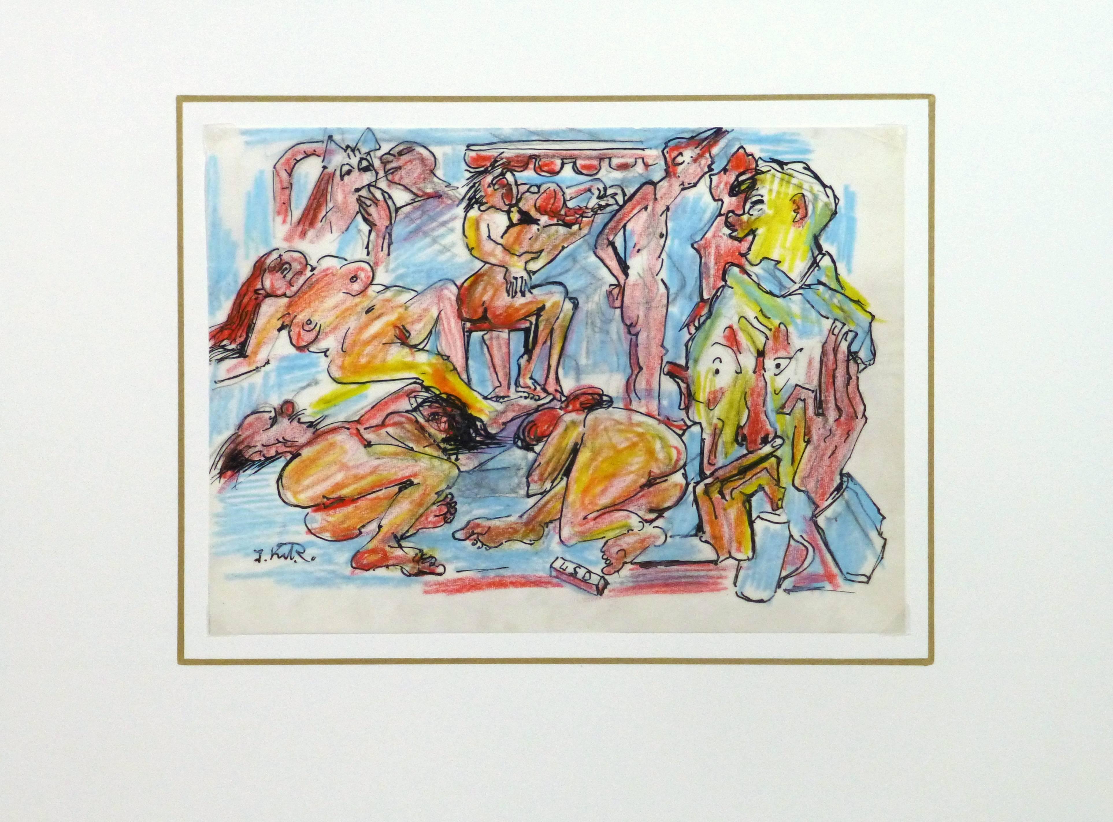 Colorful Ink & Pencil Drawing - Nude Uninhibited Gathering 2