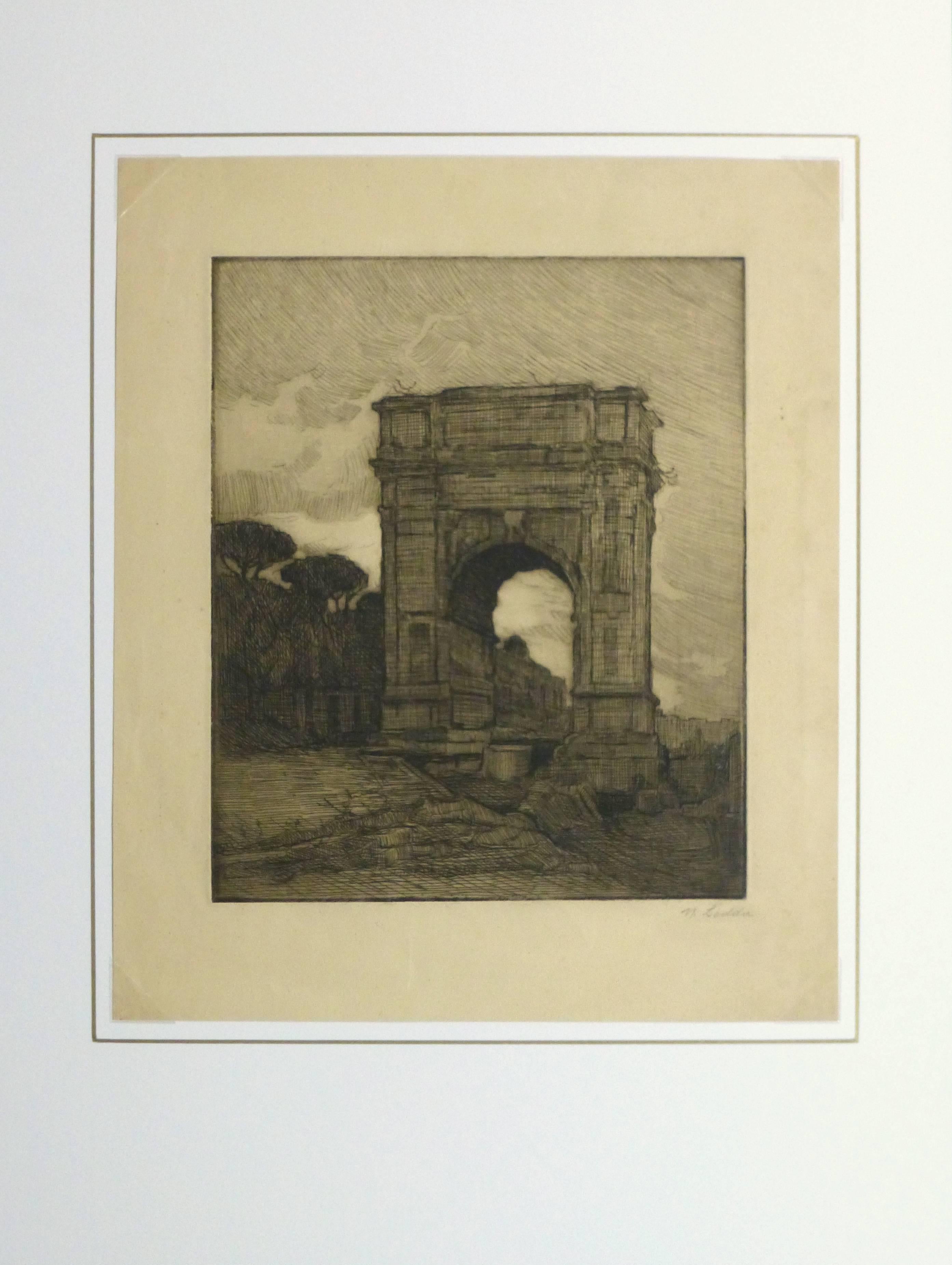 Etching - Regal Remains - Brown Landscape Print by Unknown